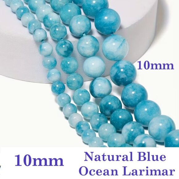 Natural Blue Ocean Larimar   Big, Bold, Beautiful 10mm 15" Strand - Picture 1 of 3